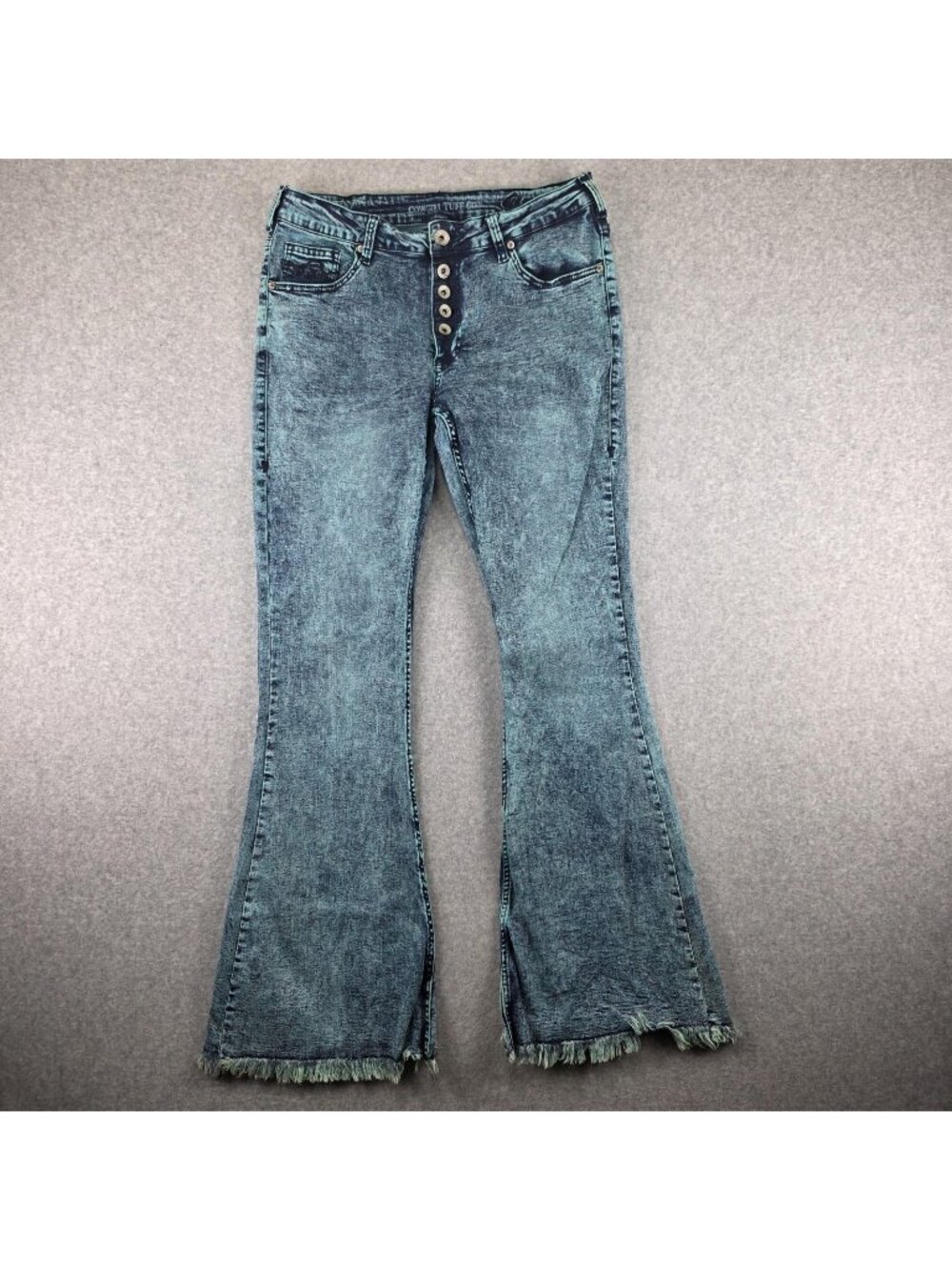 Cowgirl Tuff Co Jeans Womens 30 Flare Acid Wash Blue High Rise Fringe Denim
